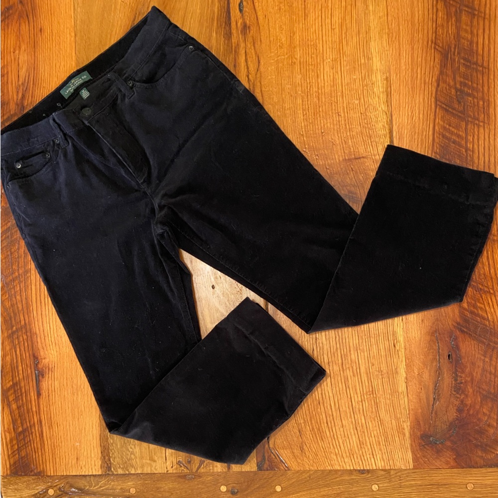 LRL Lauren Jeans Co. Straight Leg Black Stretch Cotton Five Pocket Jeans, Sz 14